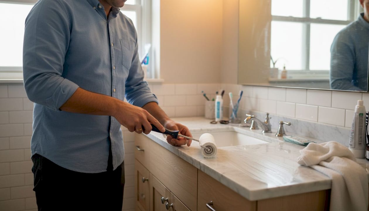 Pro sealing marble bathroom vanity at home