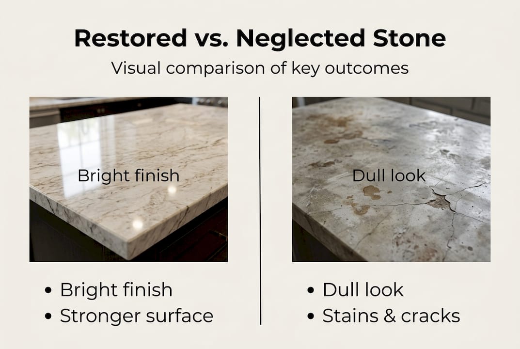 Infographic comparing restored and neglected stone