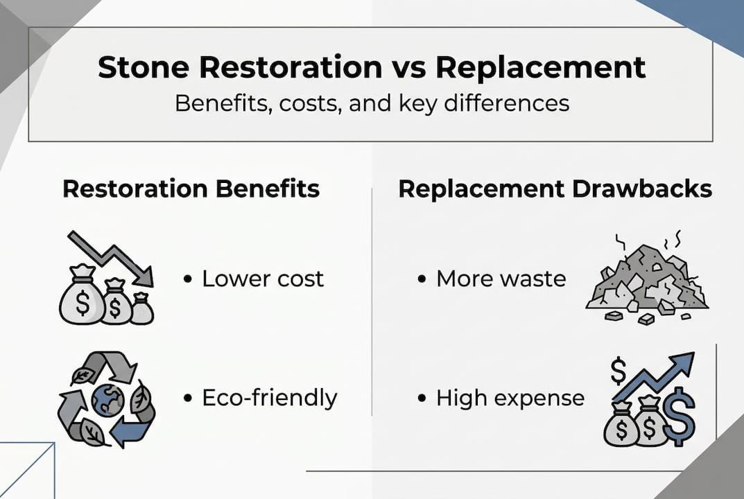 Infographic comparing stone restoration and replacement