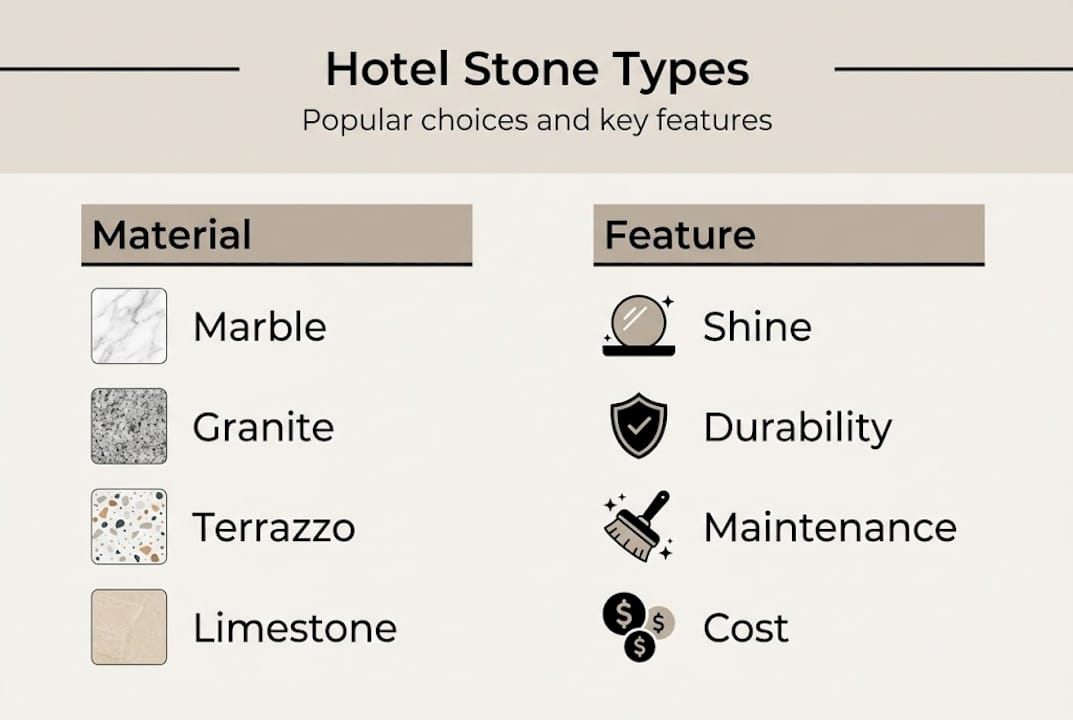Infographic of common hotel stone types and features