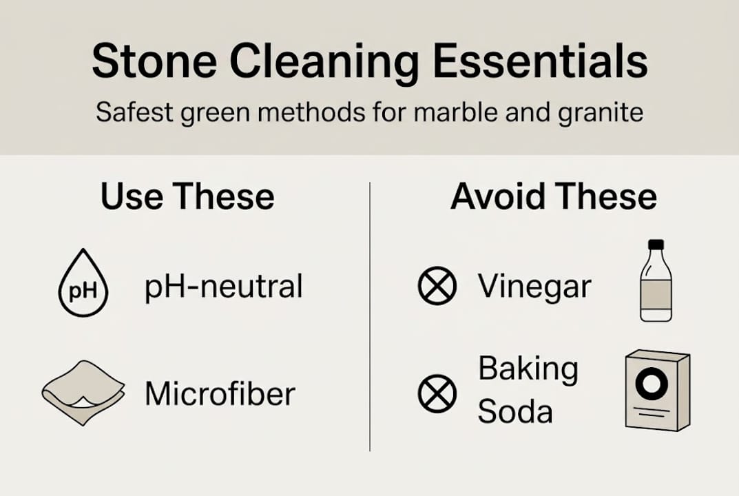 Infographic of safe and unsafe stone cleaners