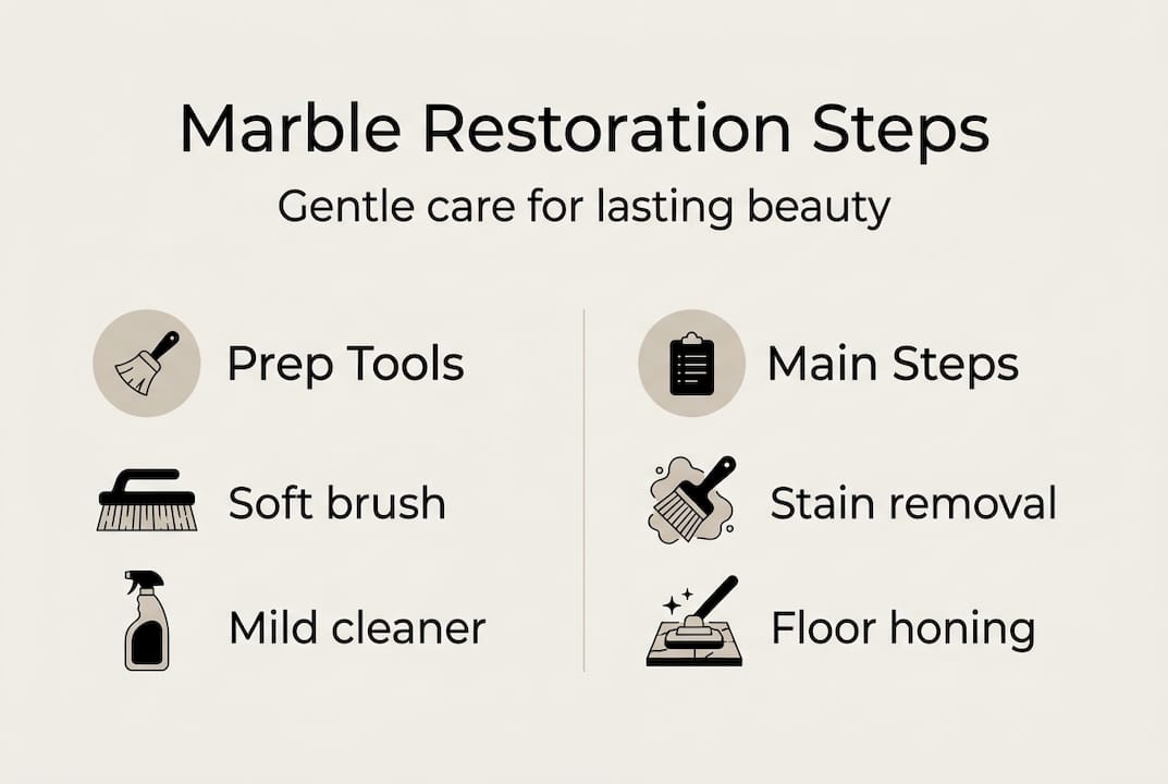 Infographic of marble restoration steps and tools
