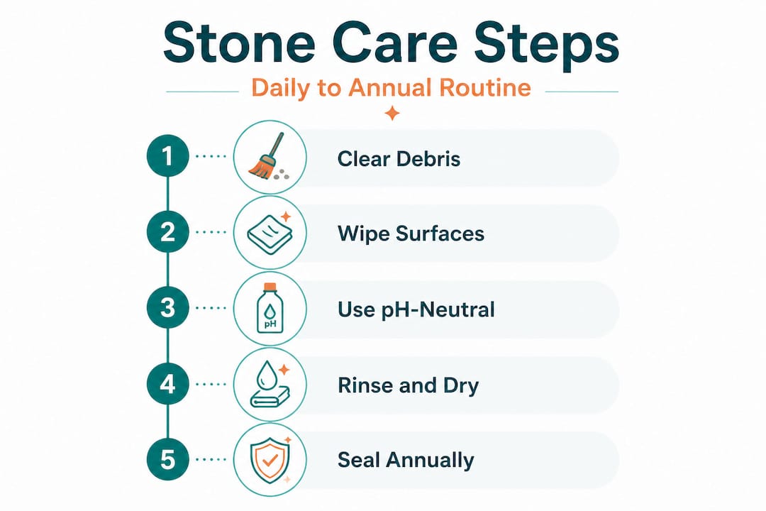 Infographic with five simple stone care steps