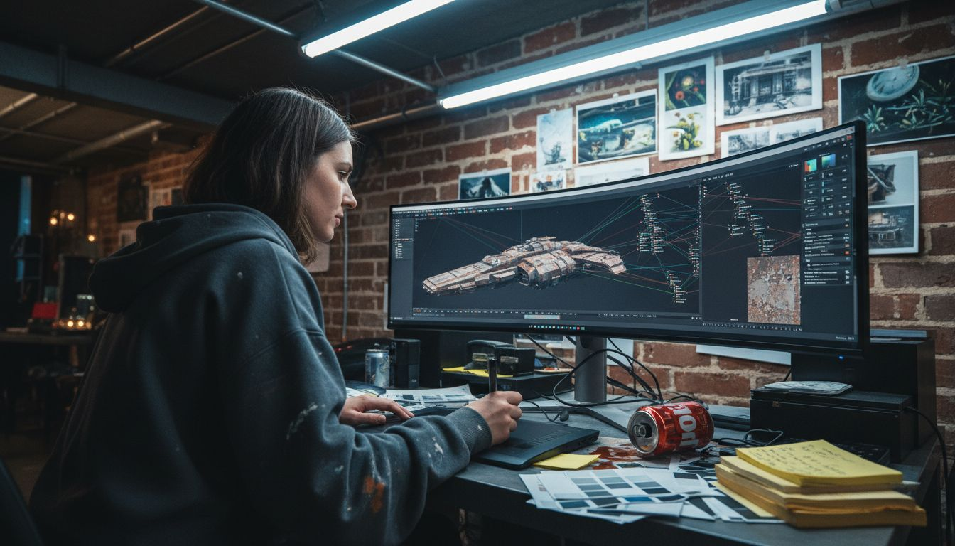 Artist applying texture map to 3D model