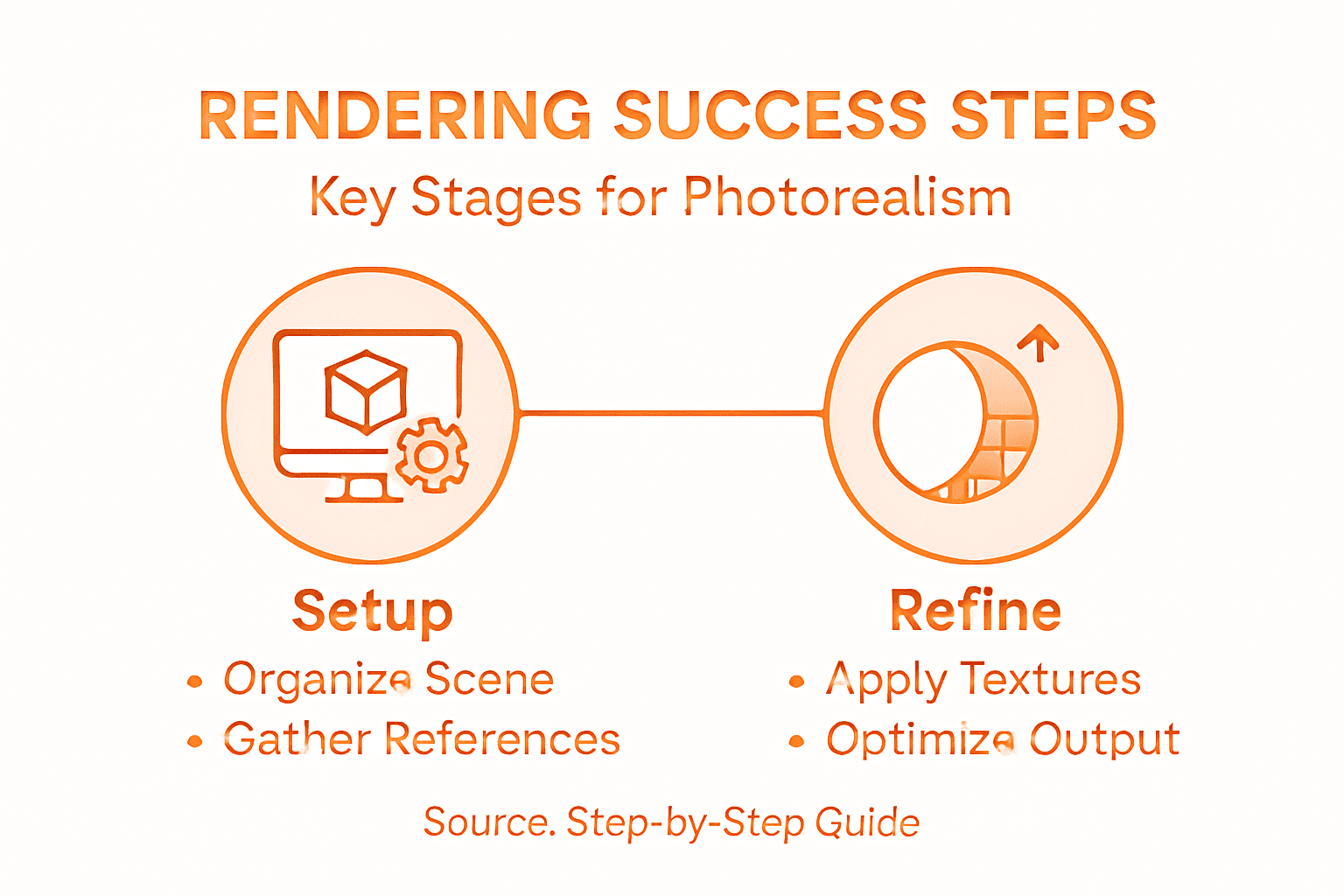 Infographic outlining main photorealistic rendering steps