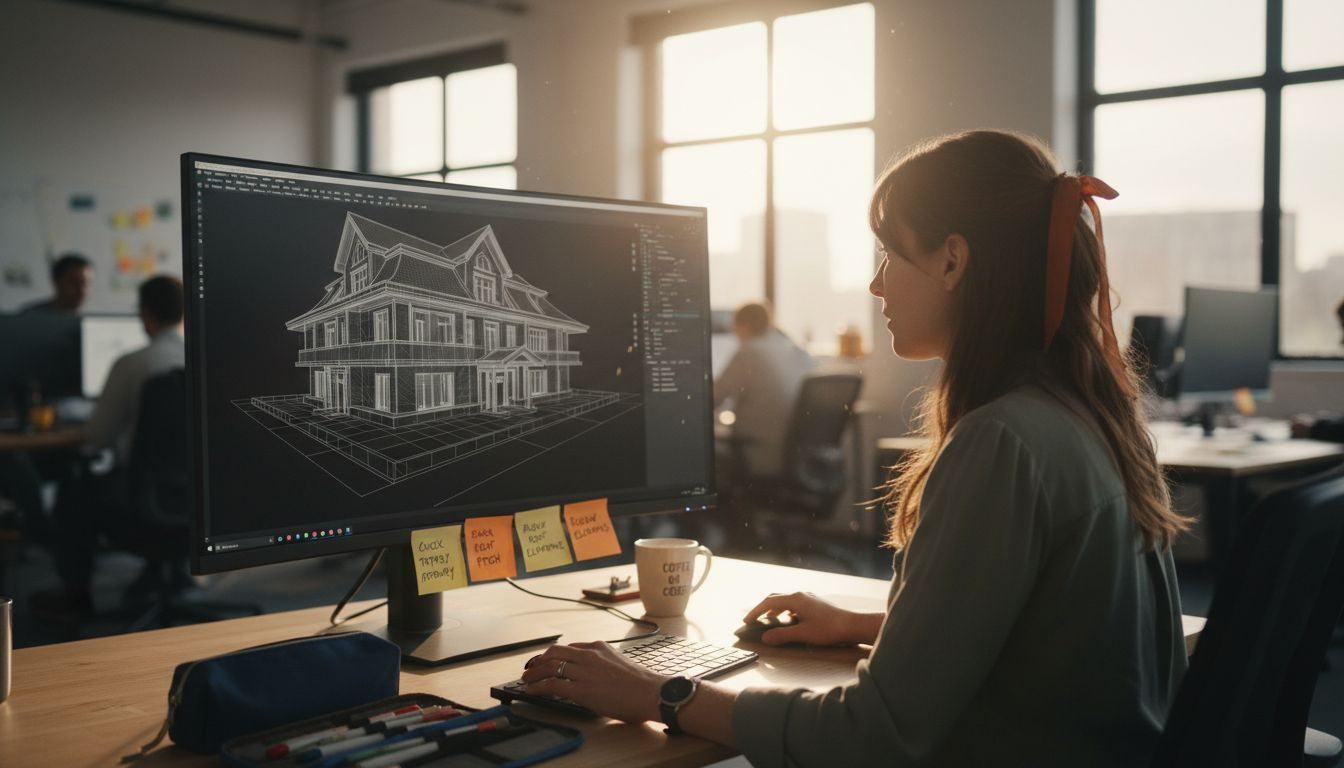 Designer reviewing 3D model wireframe