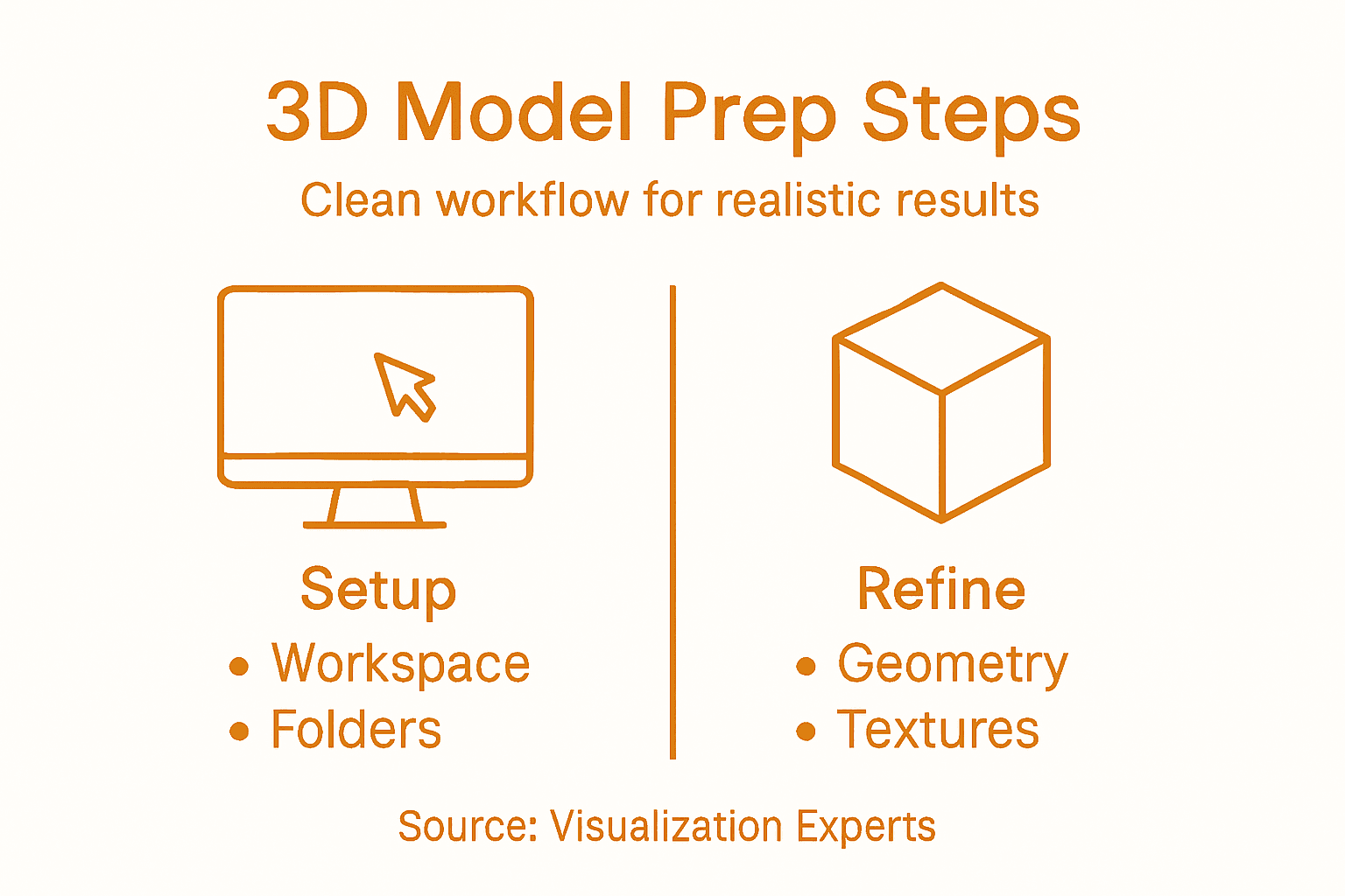 Infographic summarizing 3D model preparation steps
