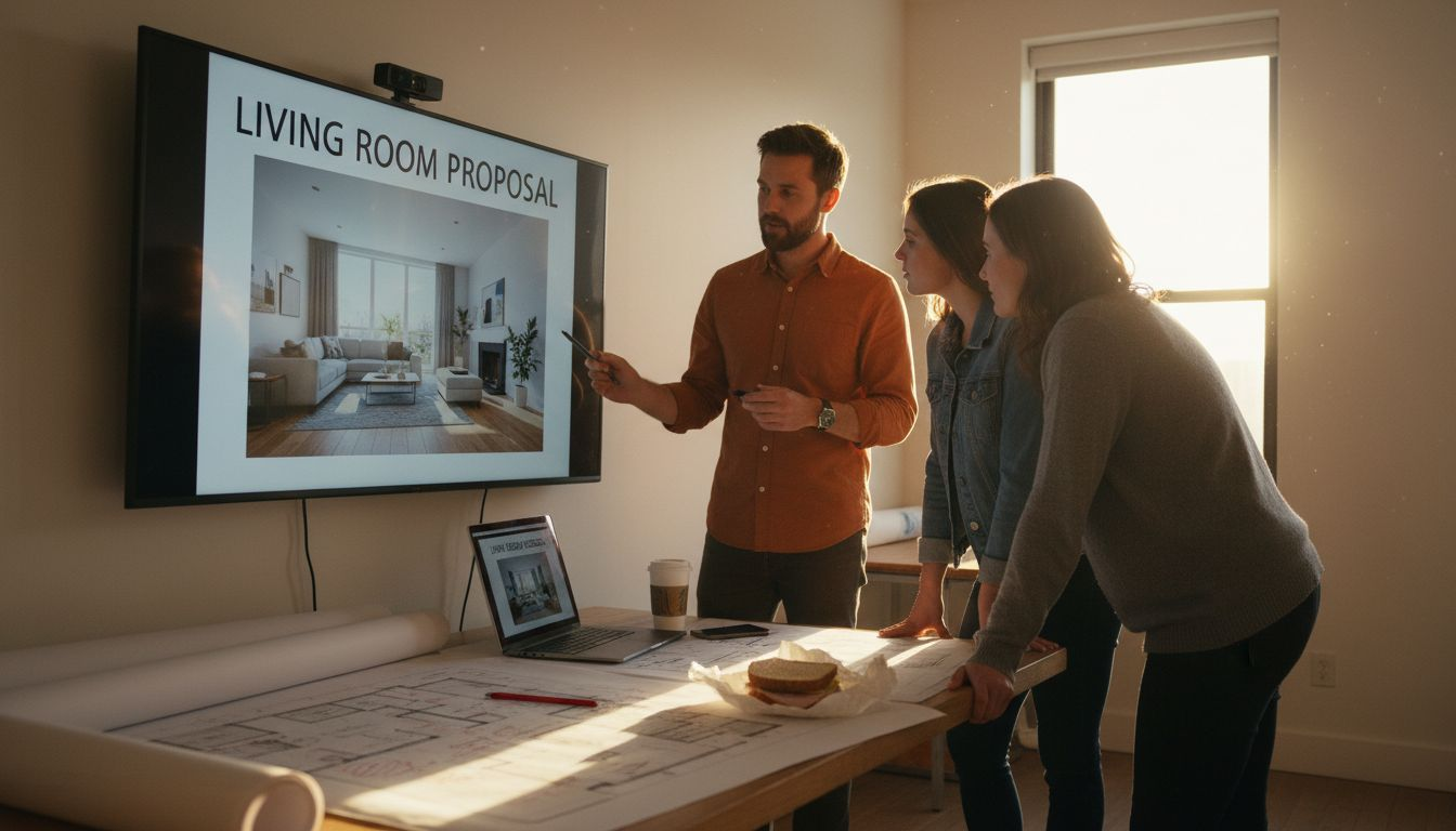 Designer presents VR walkthrough to clients