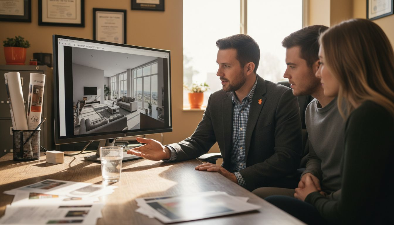 Agent presenting 3D apartment visualization