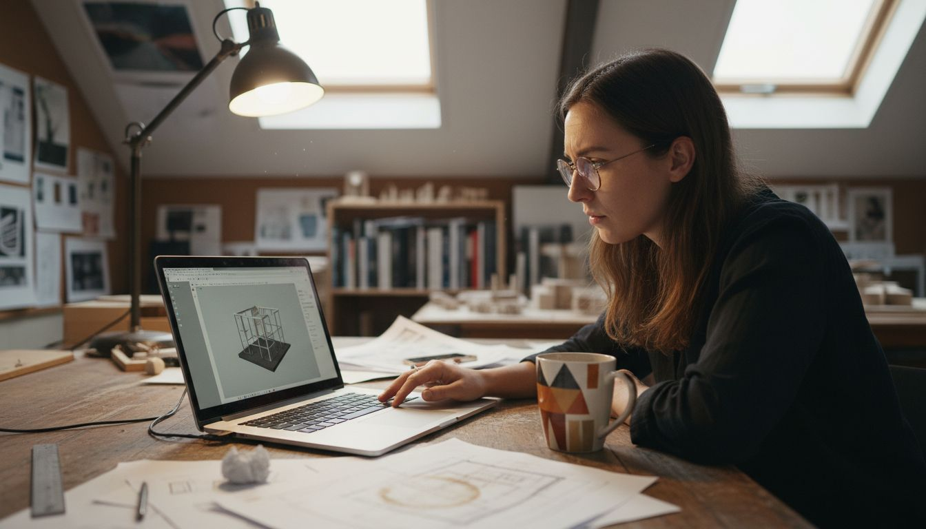 Designer reviewing 3D visualization quality