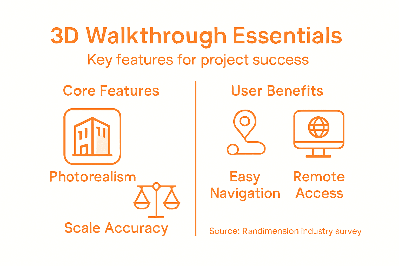Infographic showing key 3D walkthrough features