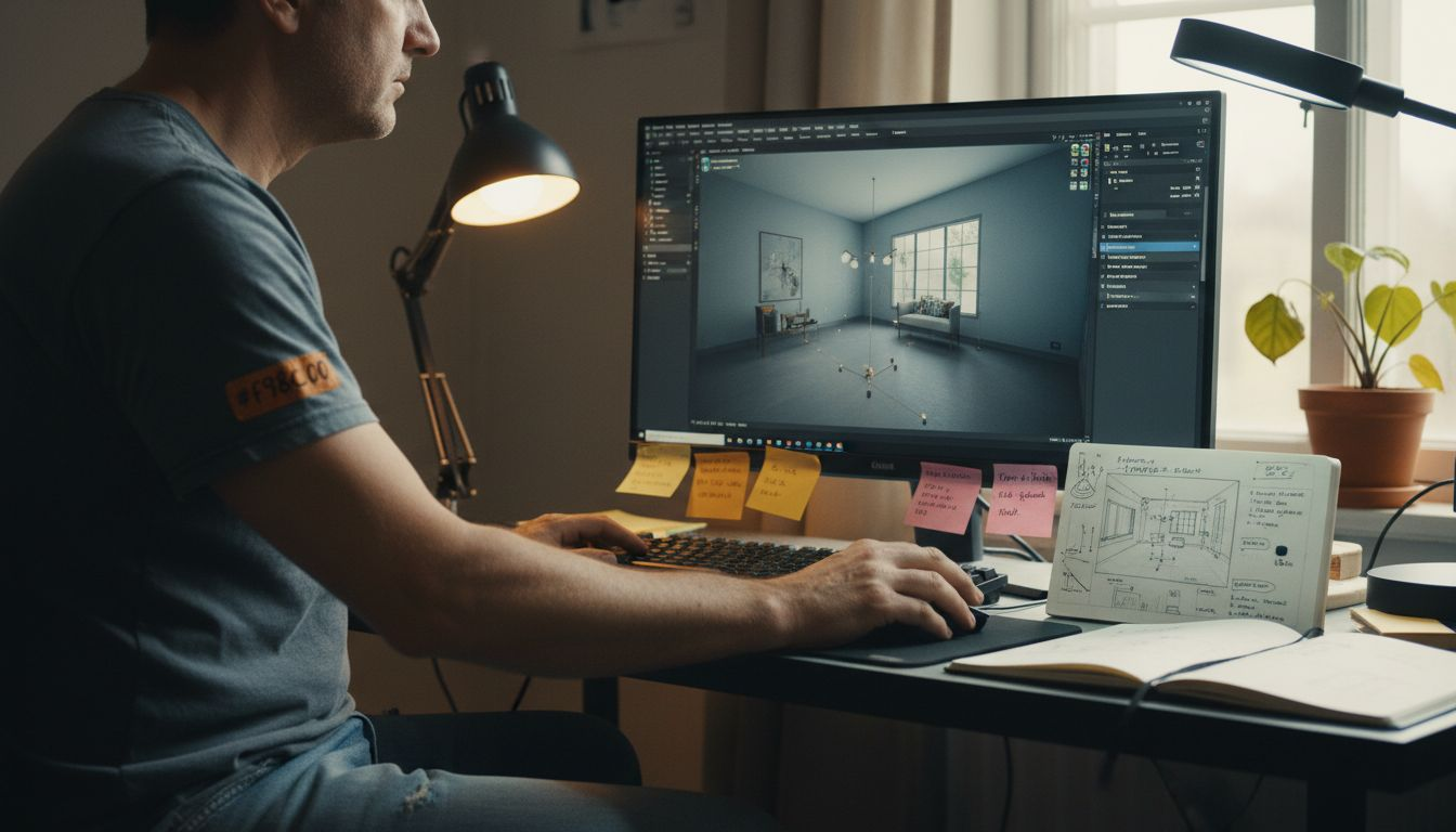 Lighting expert adjusting 3D scene lighting