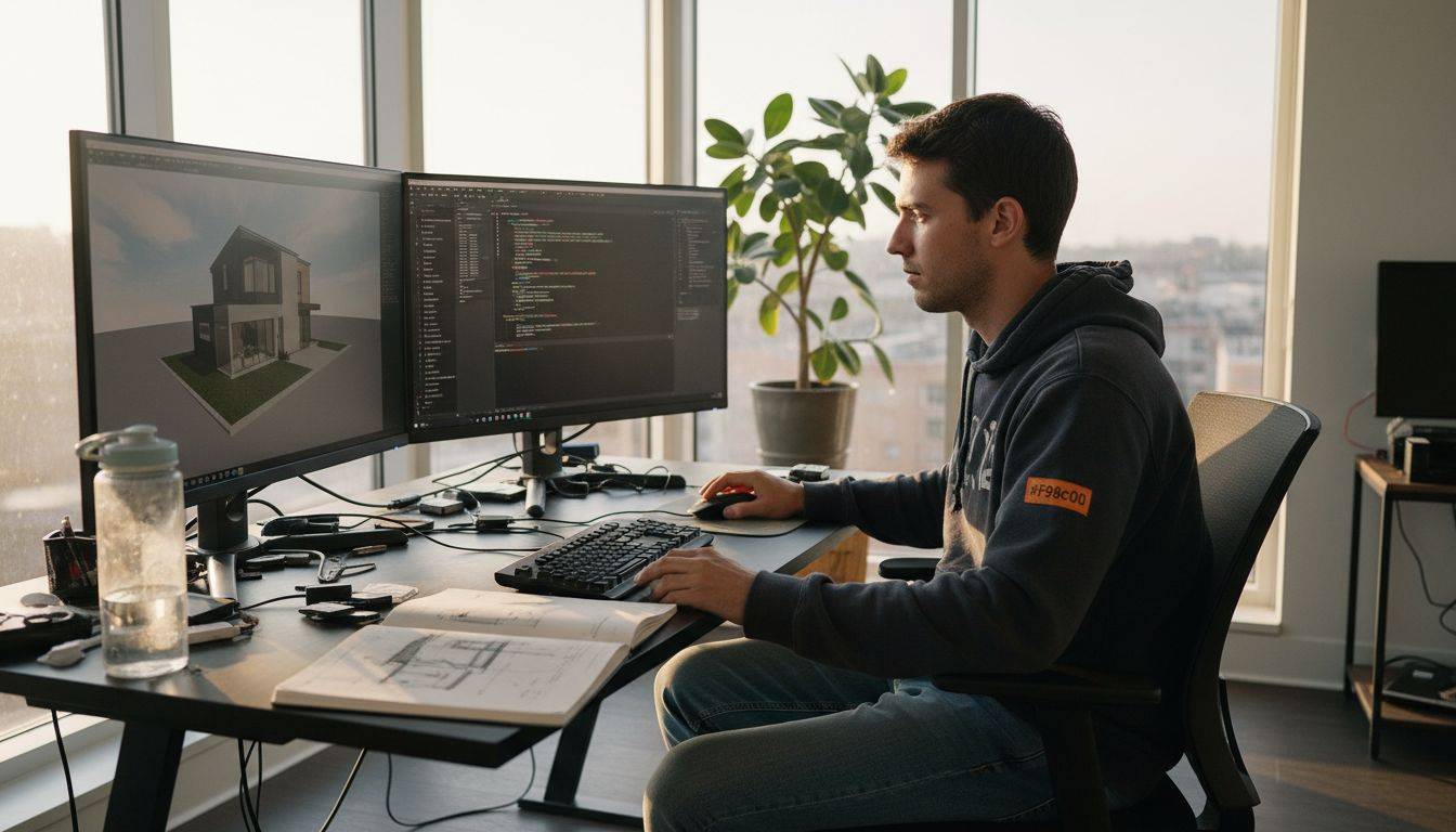 Rendering artist editing 3D house model