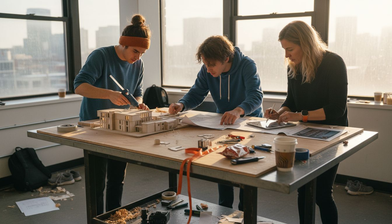 Team iterating on architectural model and tablet