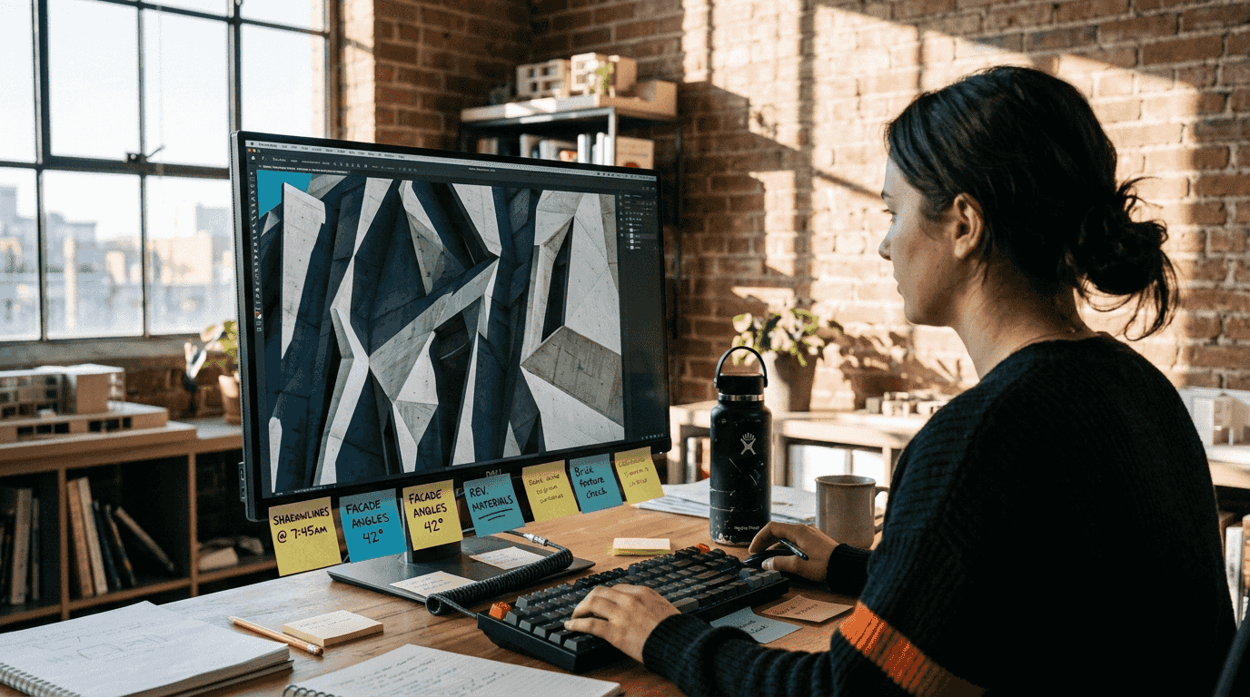 Designer examining dramatic lighting and hard shadows