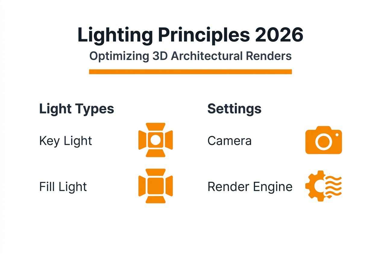 Minimalist infographic on 3D render lighting