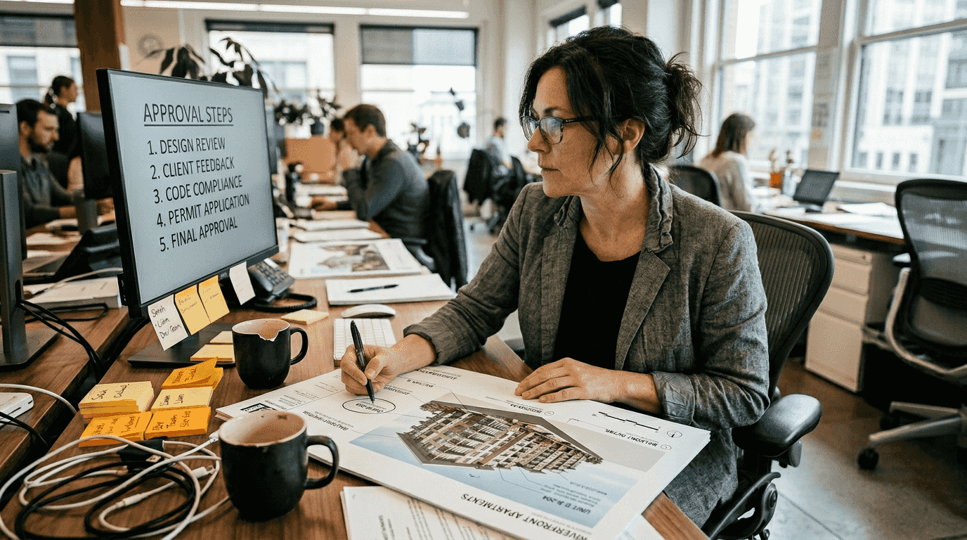 Project manager assigning 3D rendering reviewers