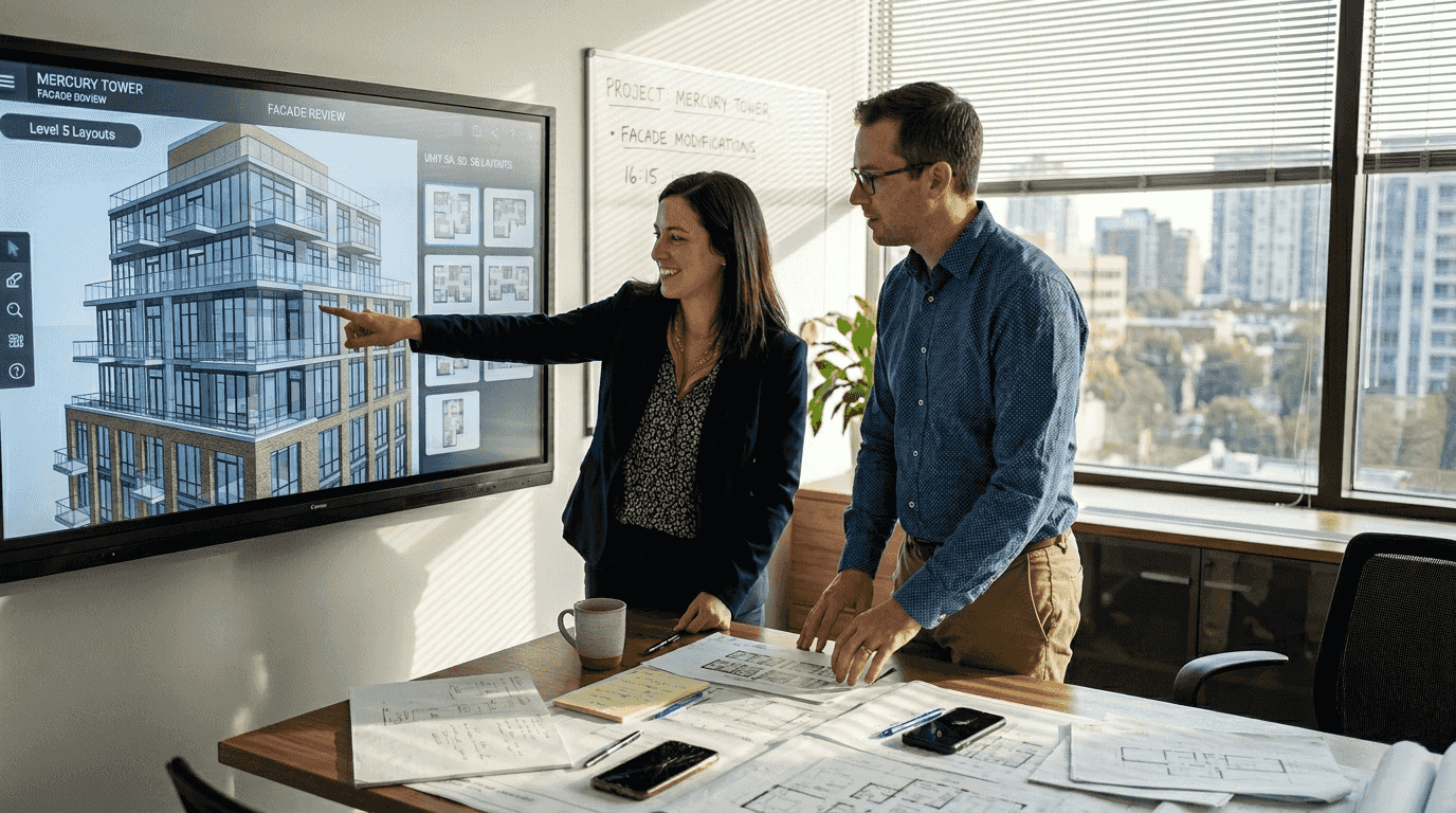 Clients interact with 3D walkthrough display