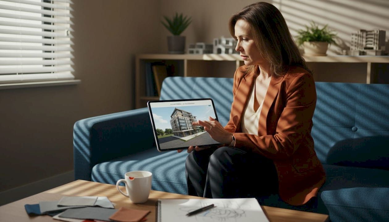 Client explores 3D walkthrough on tablet