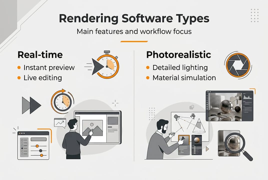Master rendering software basics for better 3D visualization 2 Infographic comparing rendering software types