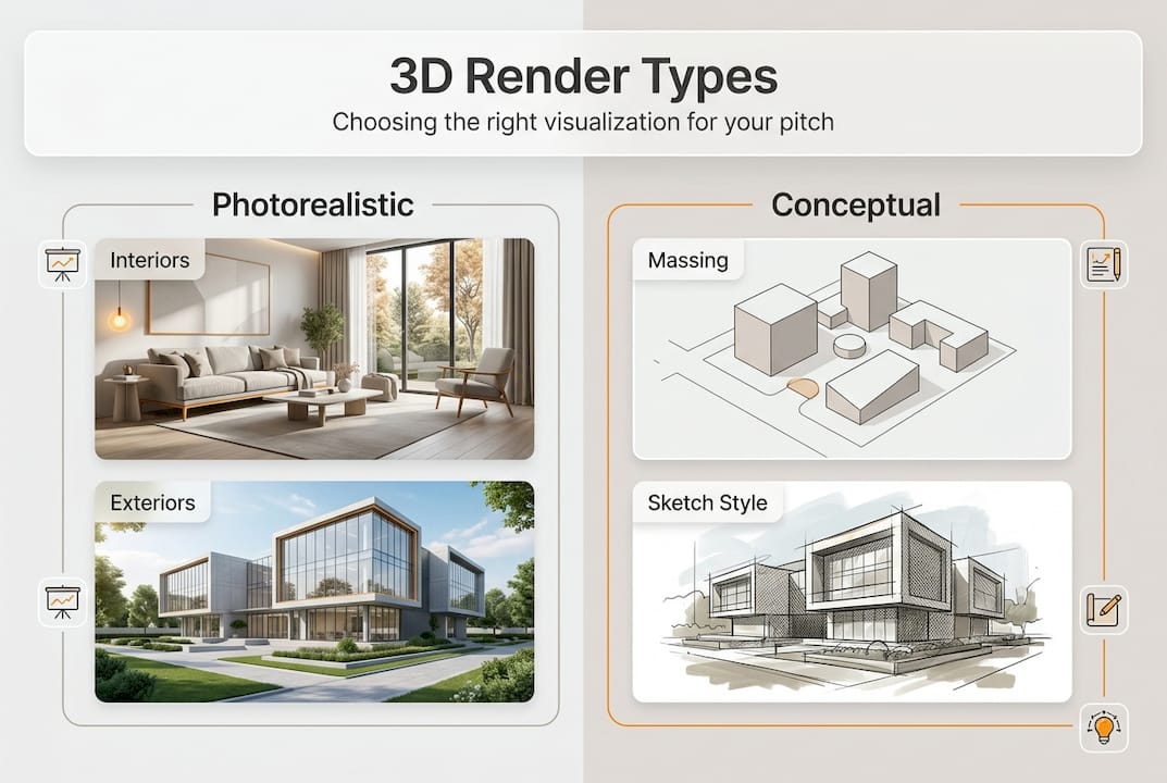 Infographic showing types of 3D renders
