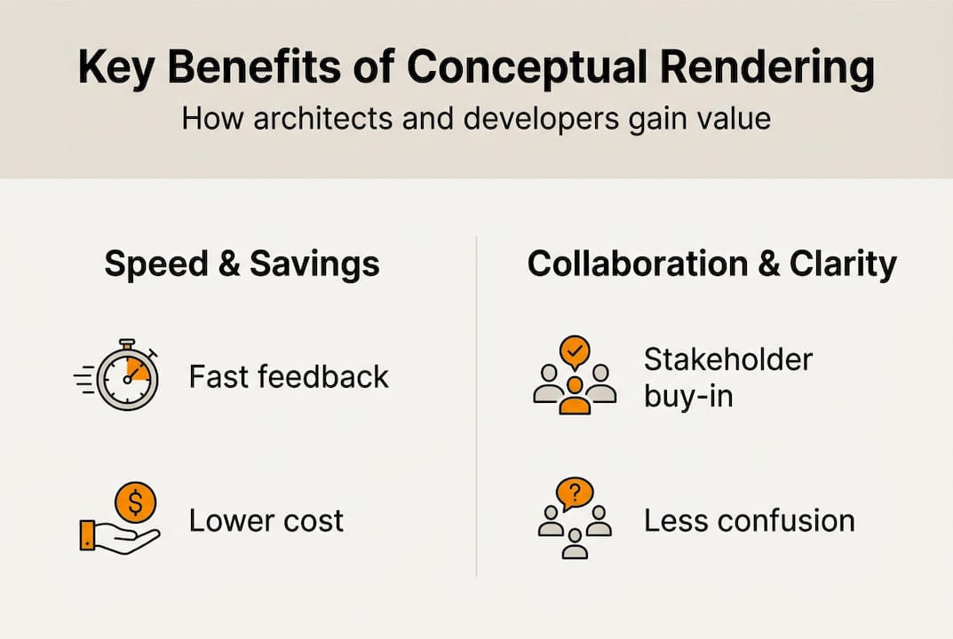 Infographic visualizing key conceptual rendering benefits