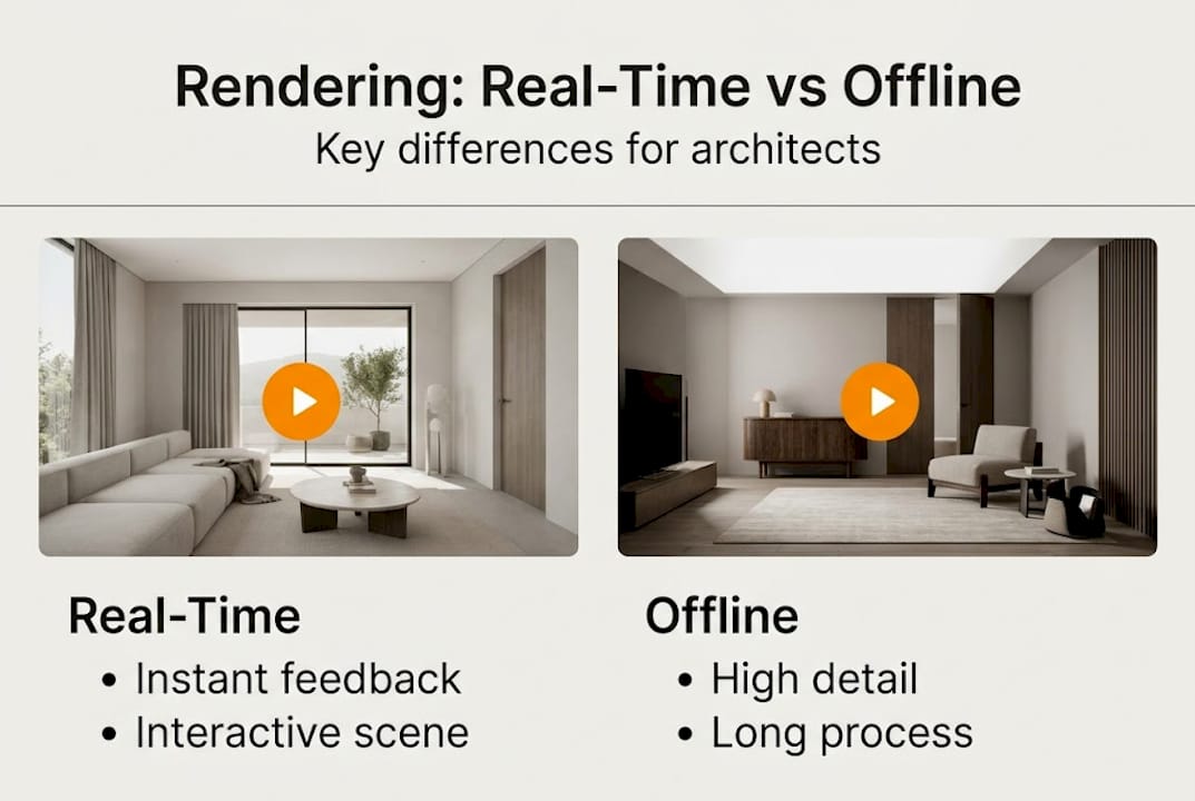 Infographic comparing real-time and offline rendering
