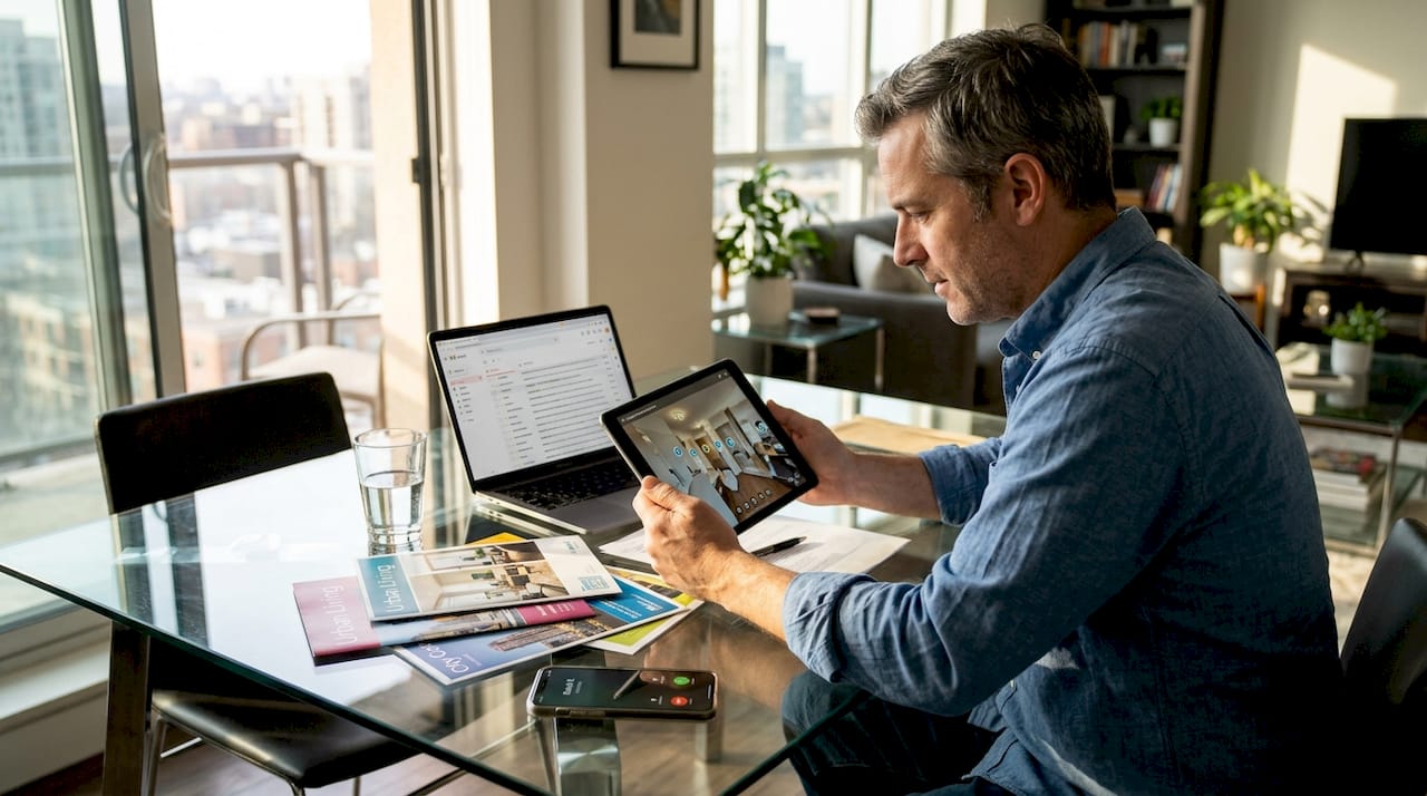 Buyer using tablet for property virtual tour