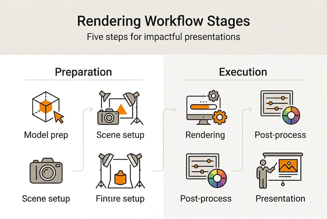 Infographic showing rendering workflow stages