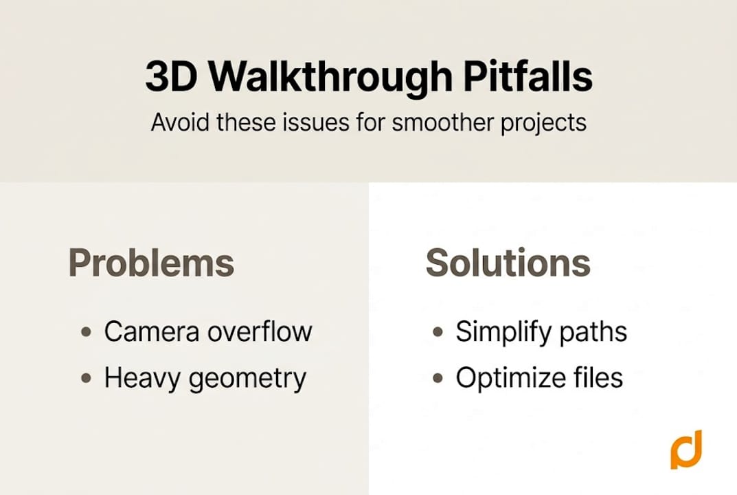 Step-by-step guide to creating immersive 3D walkthroughs 2 Infographic of common 3D walkthrough mistakes and fixes