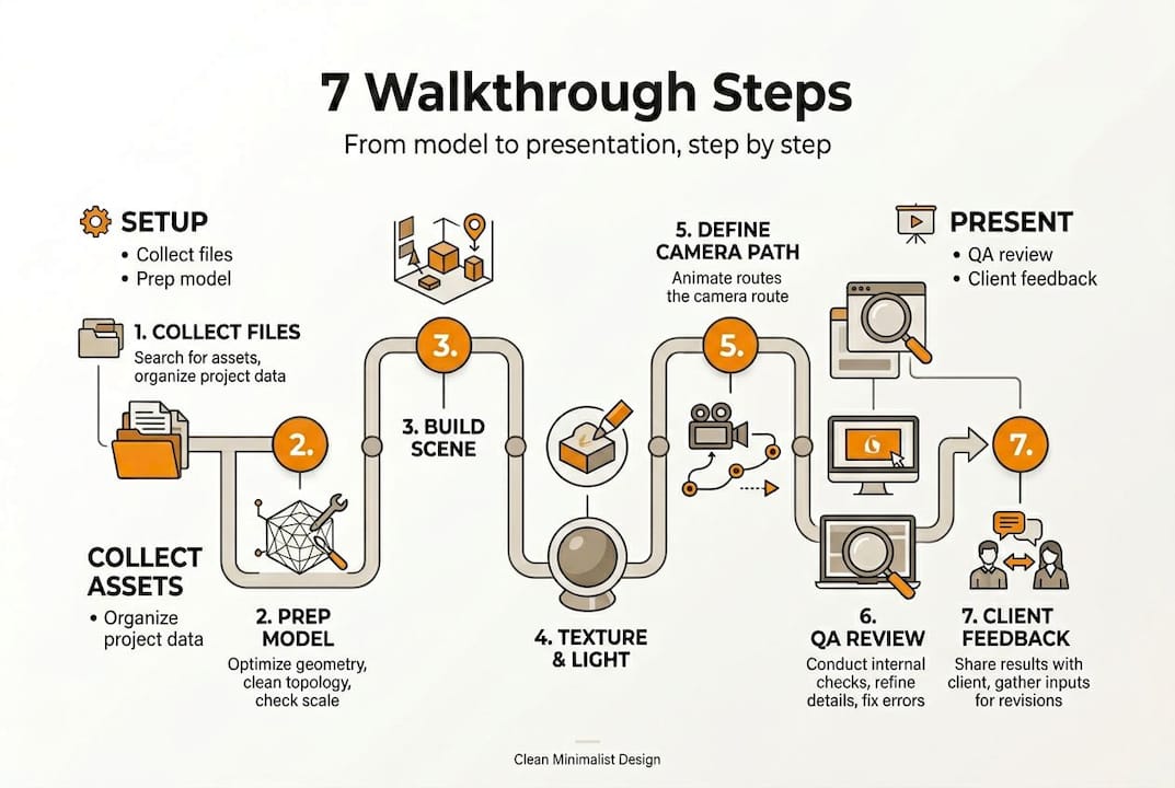 Virtual walkthrough process: 7 steps to stunning presentations 2 Infographic outlining virtual walkthrough process