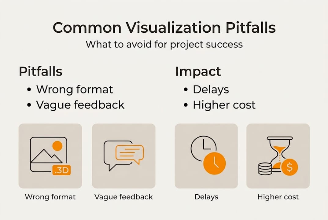 Elevate Commercial Projects With Powerful 3D Visualization 2 Infographic showing common 3D visualization pitfalls