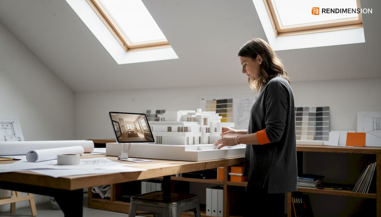 Why VR tours boost property sales and design ROI 2 Architect comparing physical model to VR walkthrough