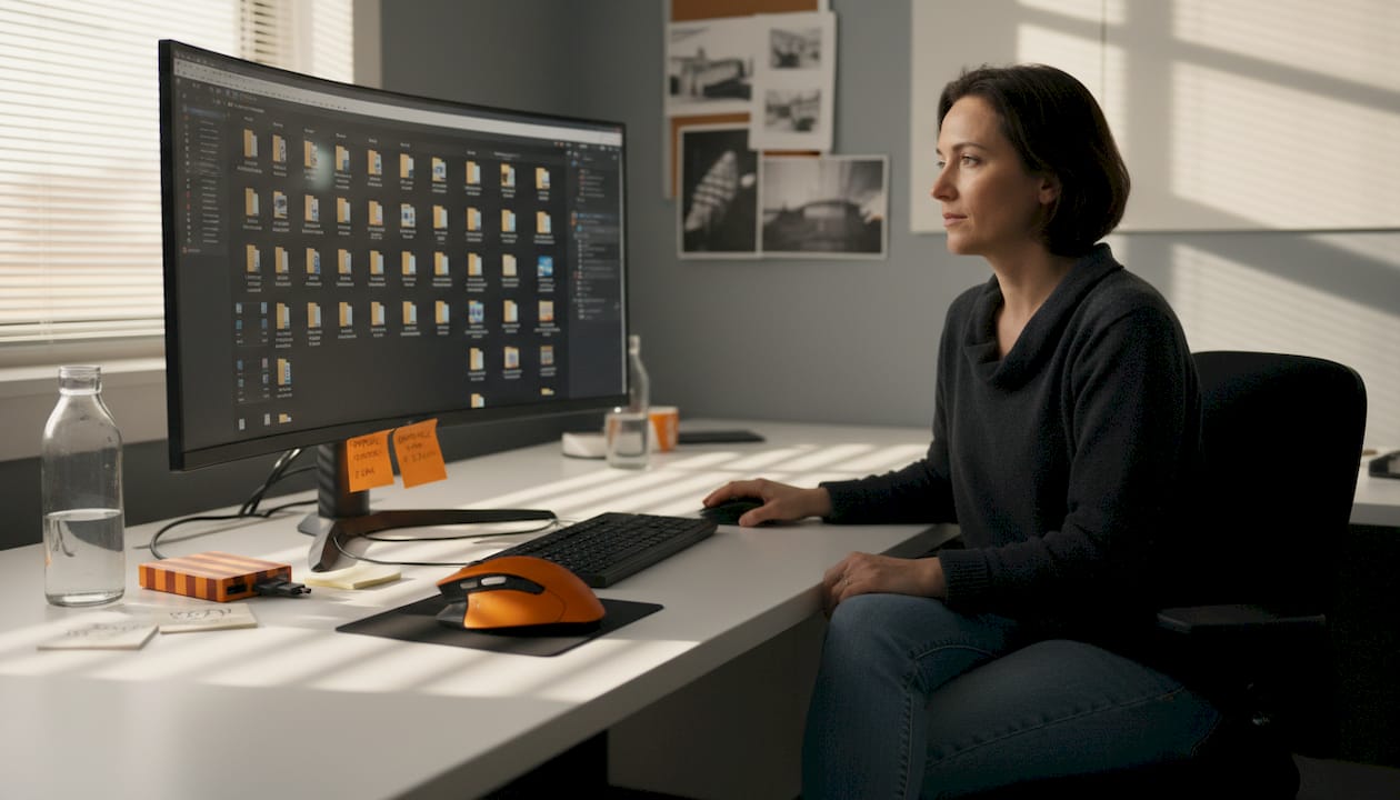 Optimize property renders for impactful presentations 2 Artist organizes 3D asset folders in studio