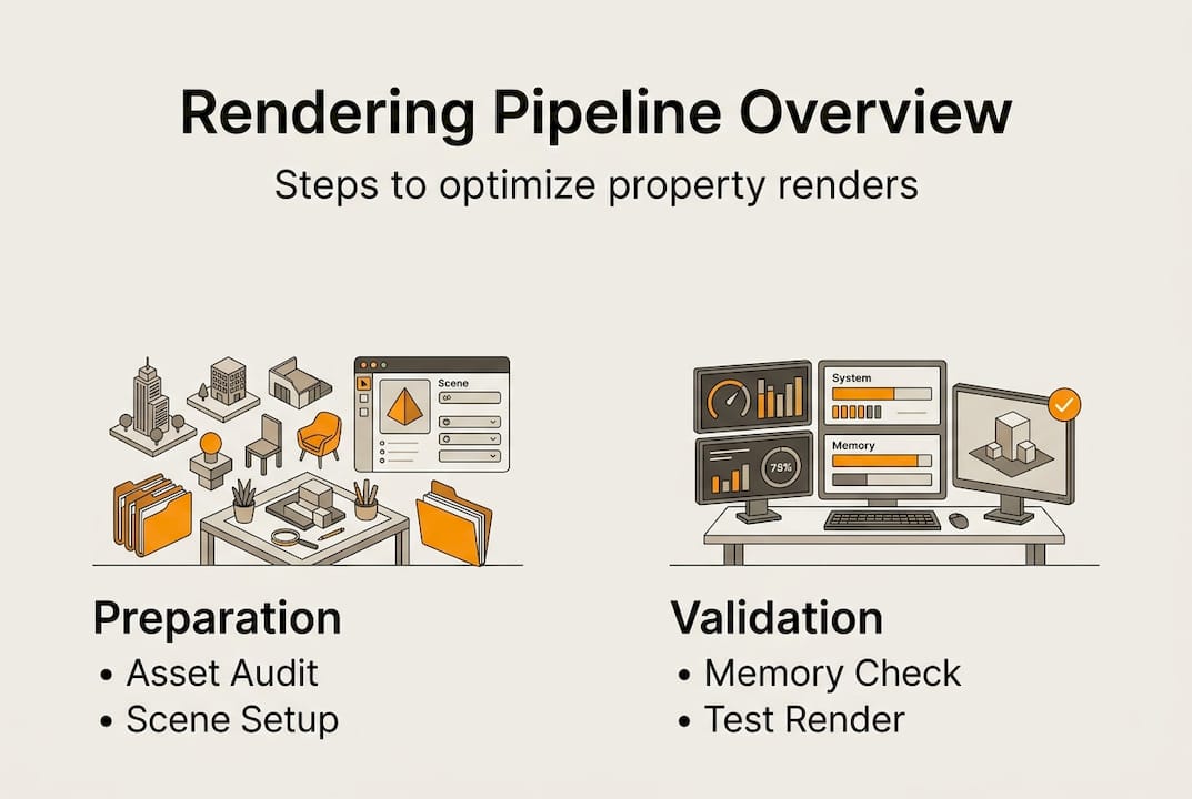 Optimize property renders for impactful presentations 1 Infographic shows key render optimization steps