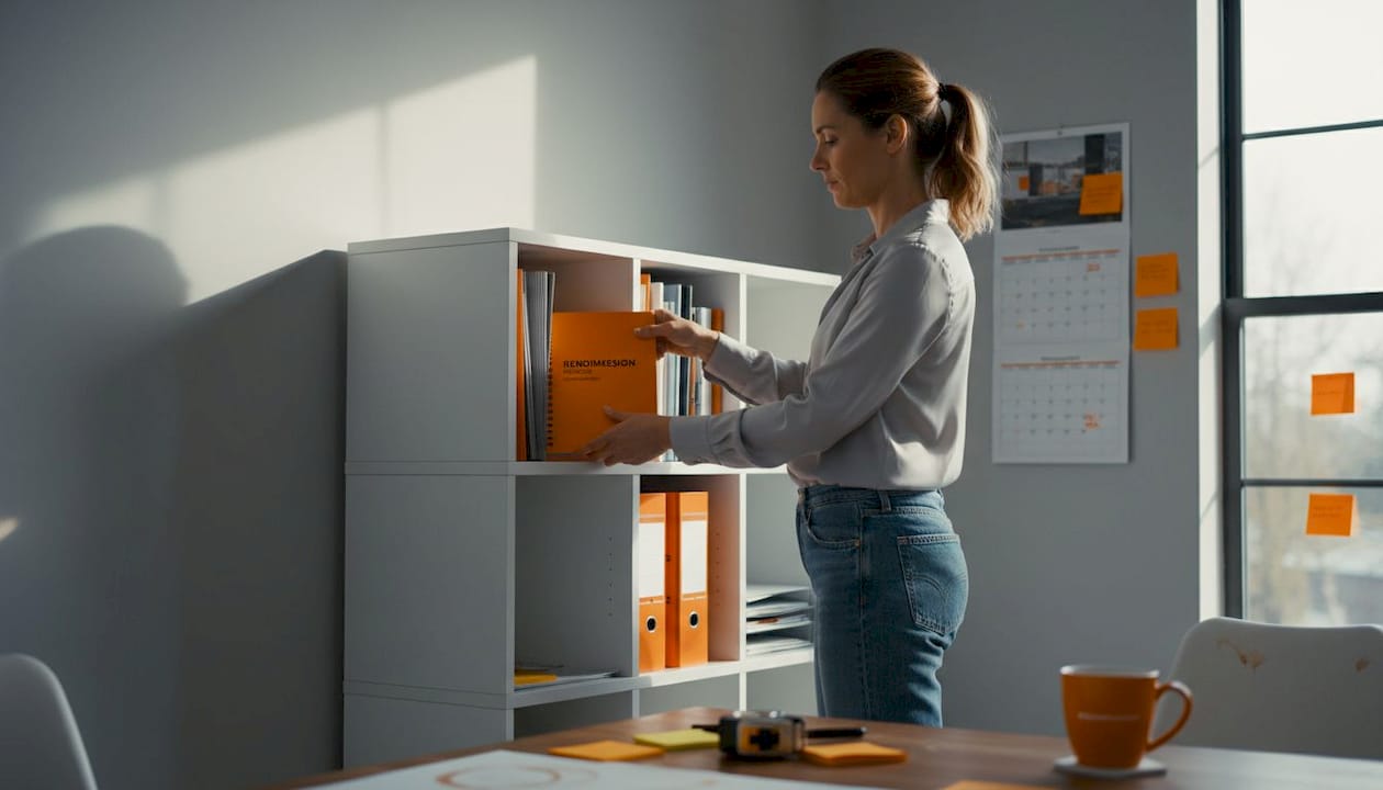 Step-by-step visual storytelling for architecture success 1 Architect sorting visual materials and folders