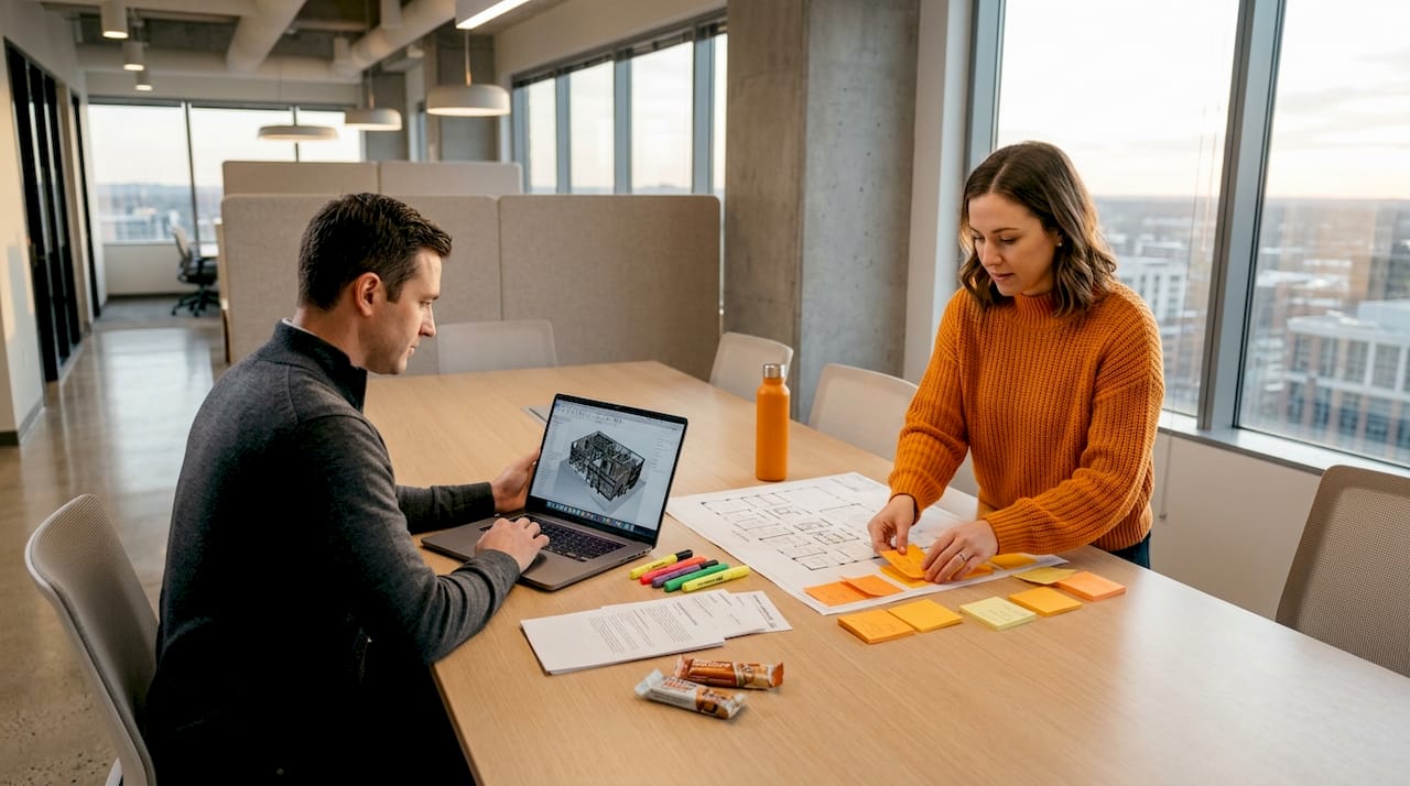 Team collaborating in design review session