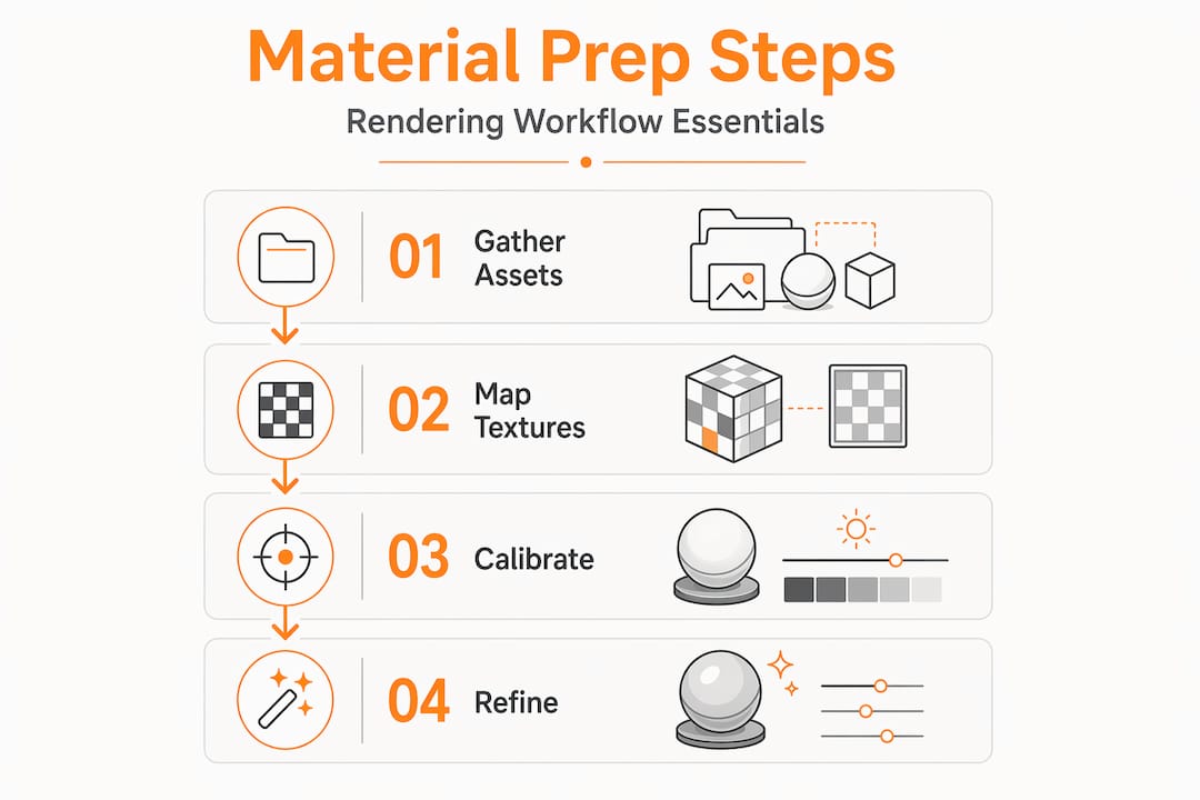 Infographic showing steps for preparing rendering materials