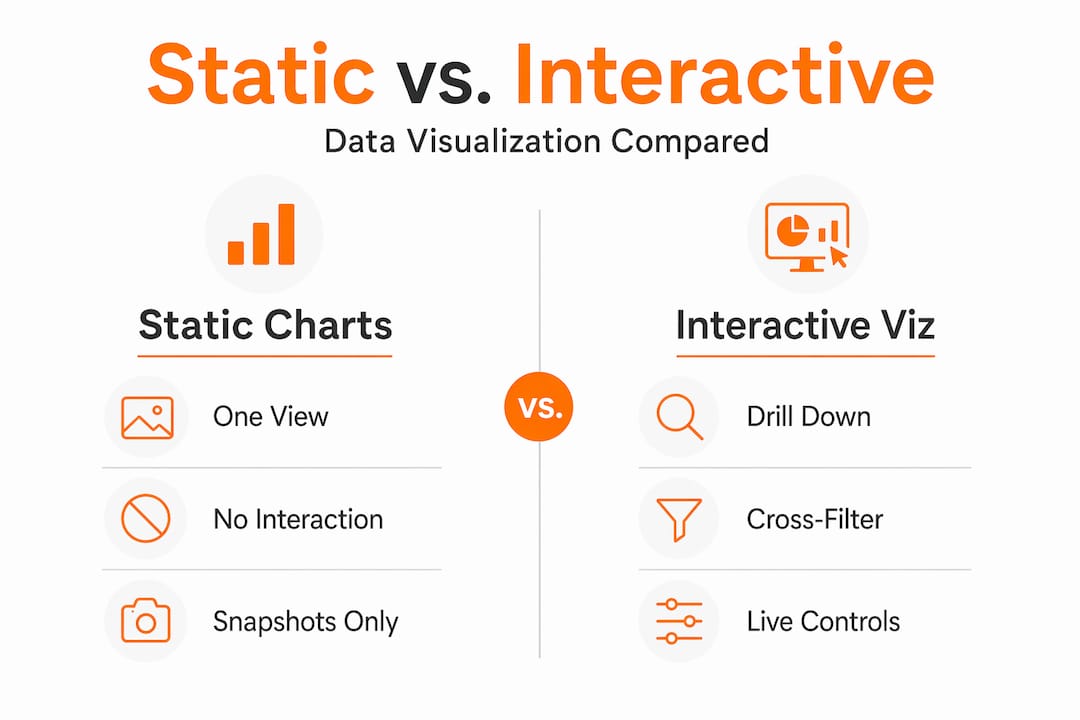 Infographic comparing static and interactive visualization