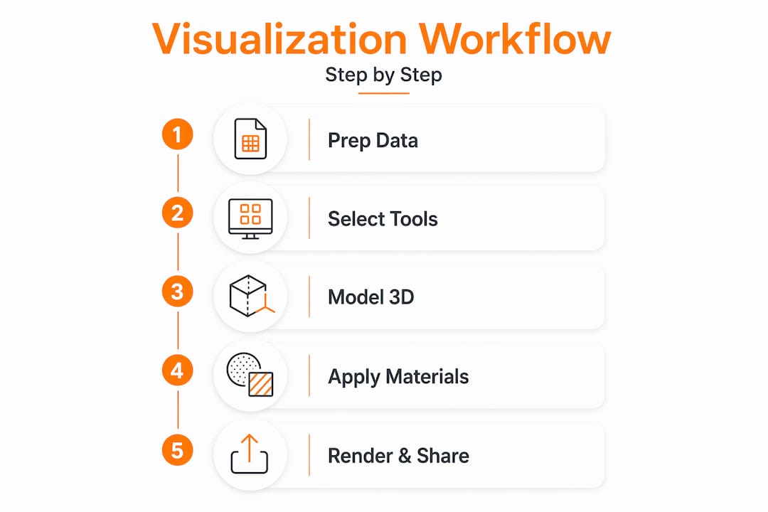 Vertical step infographic showing real estate visualization workflow