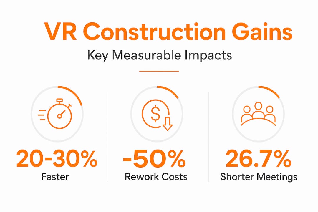 Infographic showing VR boosts project speed, reduces rework and meeting duration