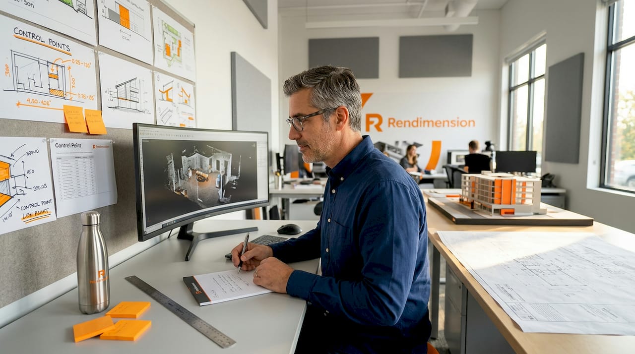 Engineer reviewing point cloud registration process