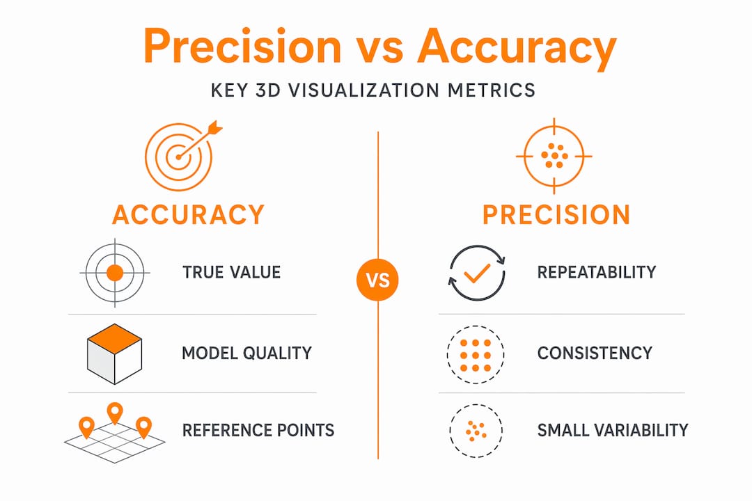 Infographic comparing precision versus accuracy concepts