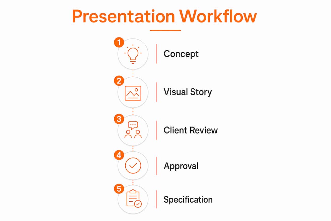 Infographic of interior design presentation workflow steps