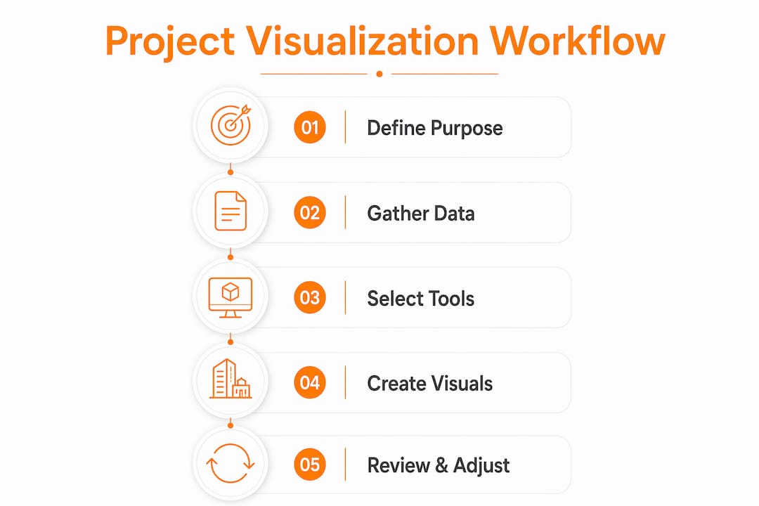 Infographic outlining steps in project visualization workflow for architects