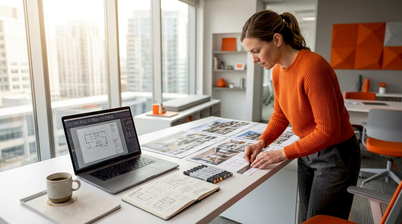 Designer preparing design presentation material