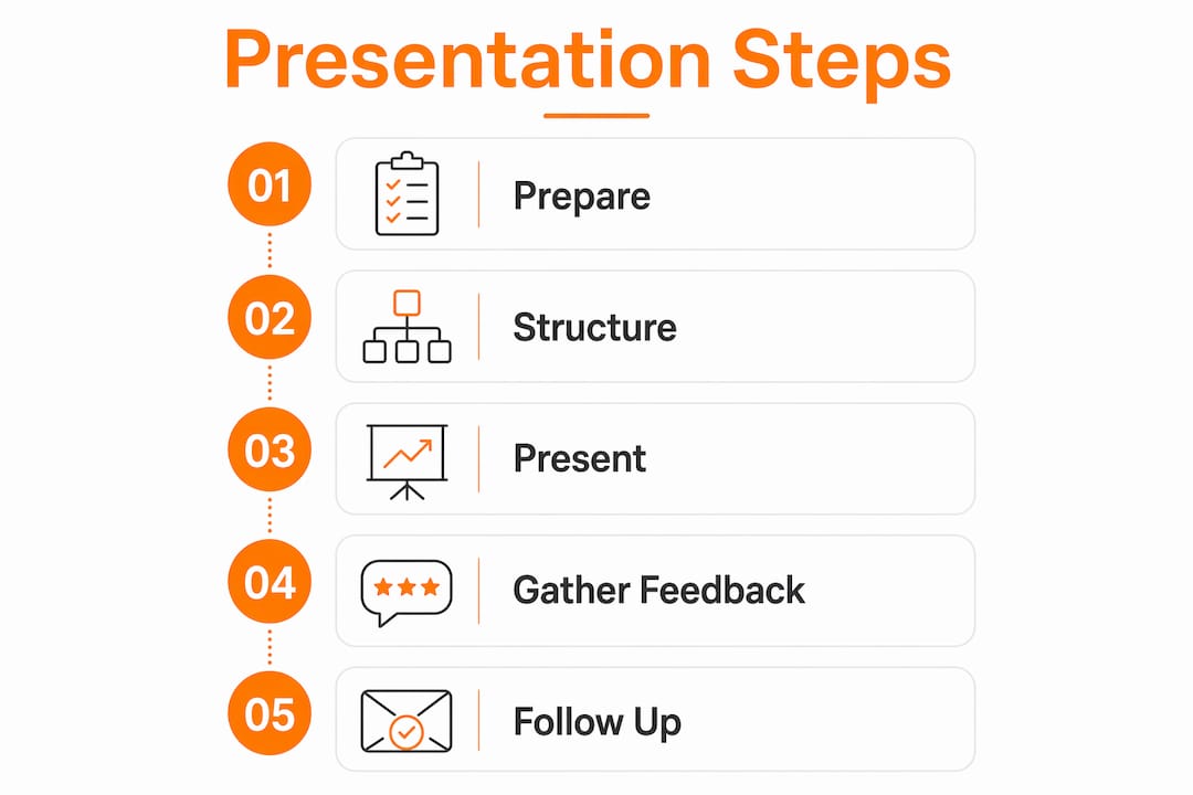 Infographic showing 5 key steps for design presentations