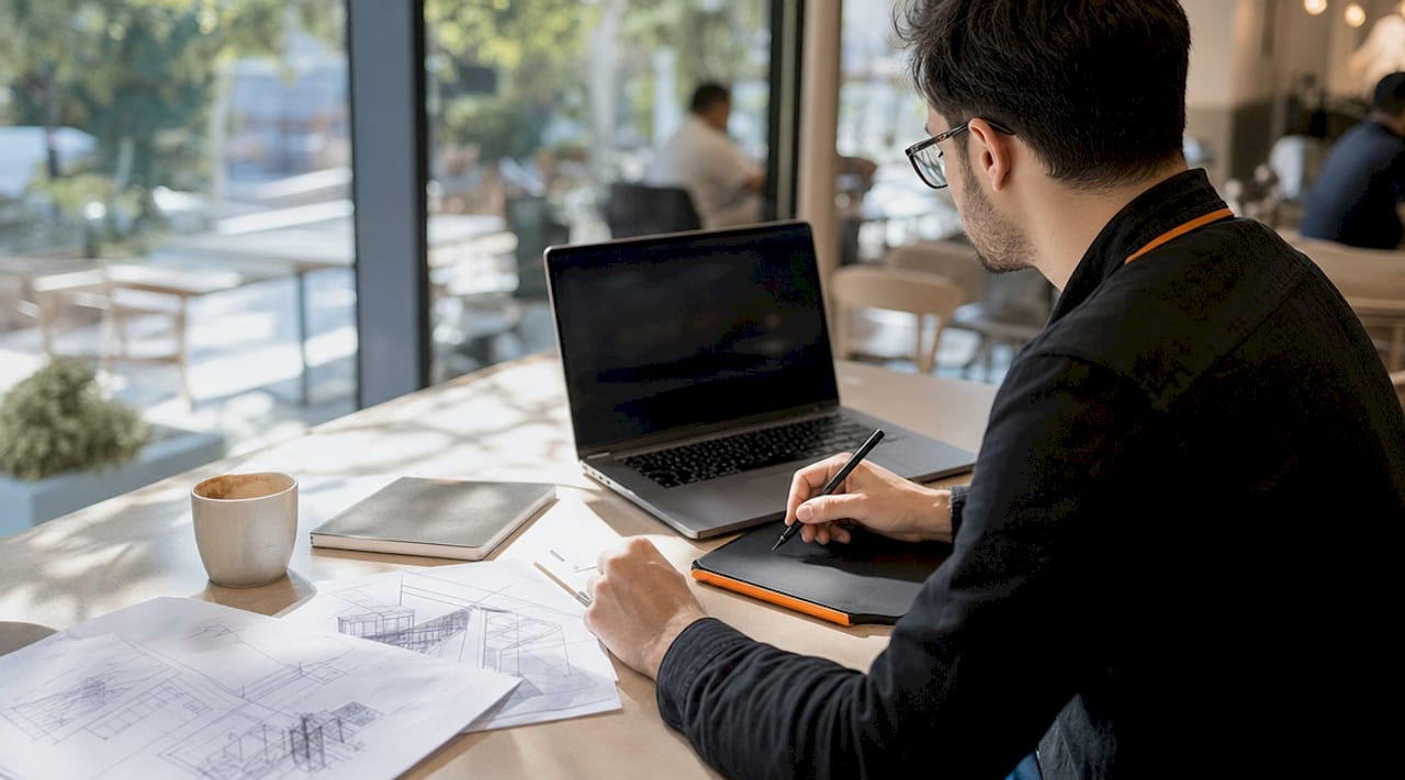 Designer working on panoramic render