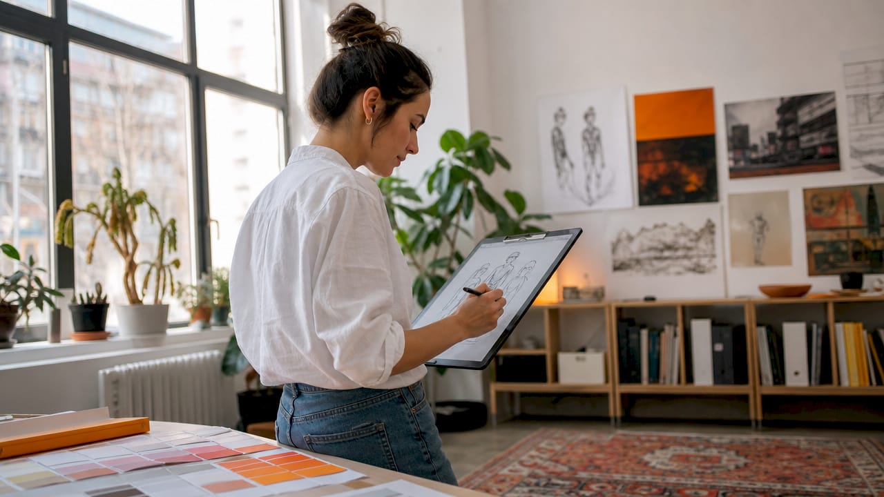 Woman creating 3D animation in studio office