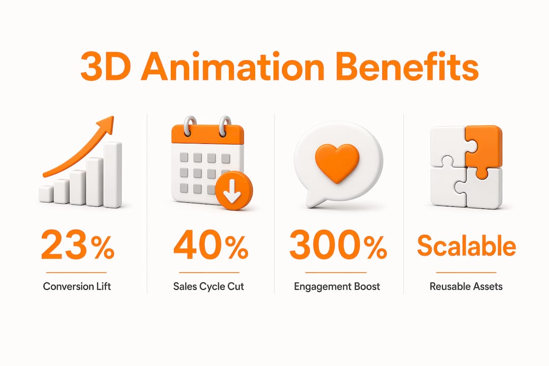 Infographic showing key 3D animation marketing statistics